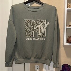 Soft MTV Olive Sweatshirt with Leopard Logo